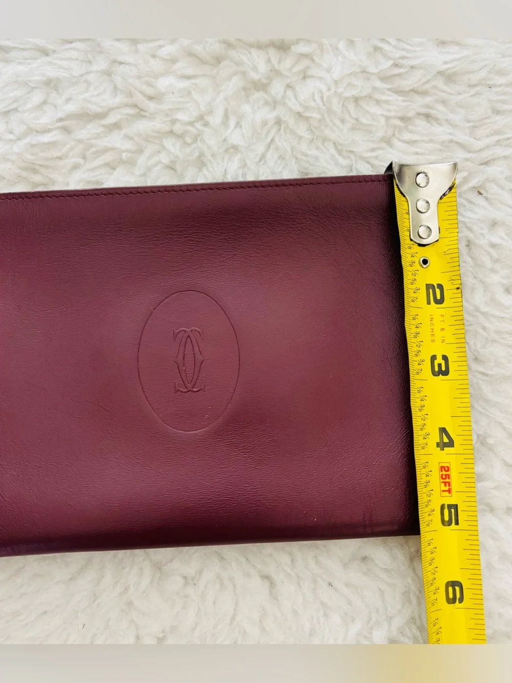 Cartier Burgundy Leather Vintage Small Pouch size 7.57”x5” approx
